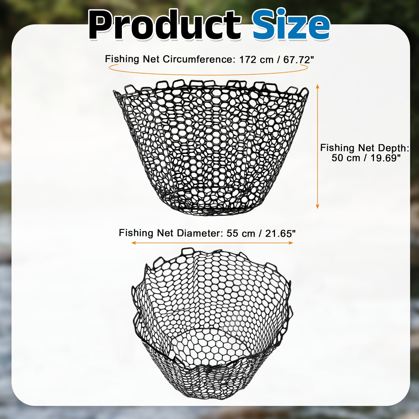 Uxcell Fishing Net Replacement, Foldable Fishing Replacement Netting Silicone Fly Ice Fish Net Landing without Handle Flexible 68x20" & Black - For (Freshwater/Saltwater Fishing/Trout)