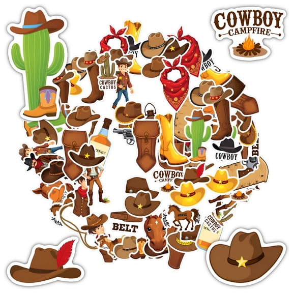 35pcs-50pcs Cowboy Stickers PVC Western Stickers Animal Stickers Stationery for Laptops Suitcases