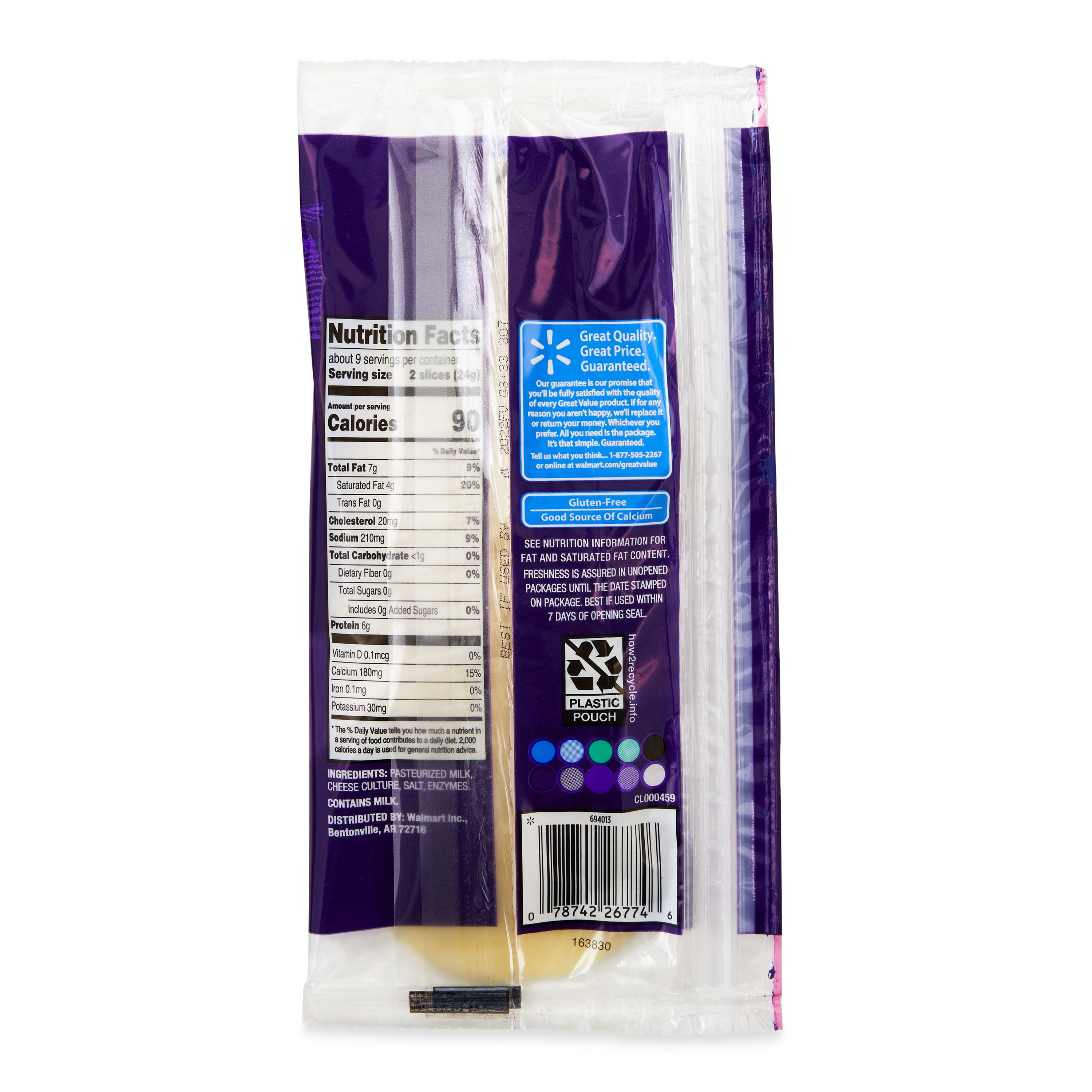 Great Value Provolone Deli Style Sliced Cheese, 8 oz, 19 Slices