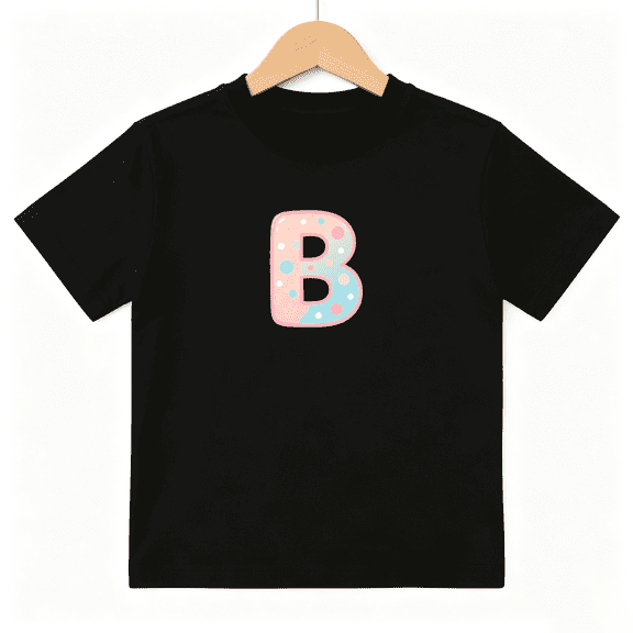 Cute Pink Letter B Girls Graphic Tee Sweet Alphabet Birthday Gift 100% Cotton Kids Short Sleeve T-Shirt 4-13Y
