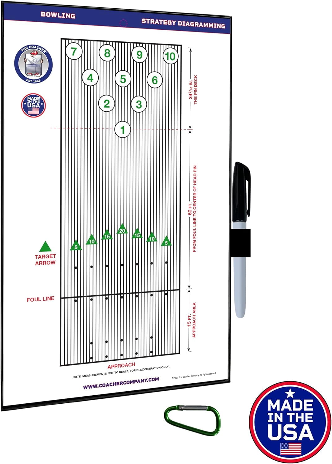 Premium Dry Erase Magnetic Bowling Coaching Coach Board Clipboard - Double-Sided - Made in The USA