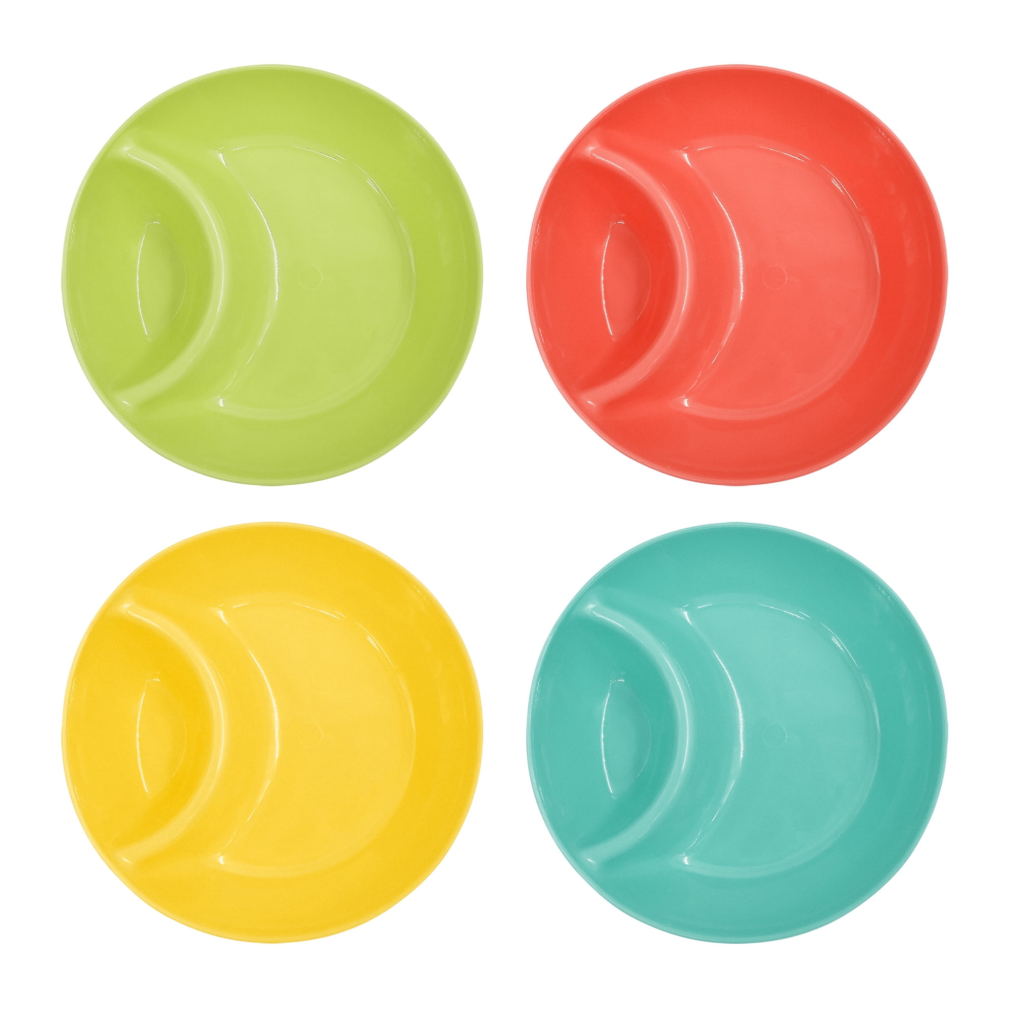 Mainstays 4 pack Plastic Stackable 2 Section Snack Serving Bowl with Dipping Sauce Compartment