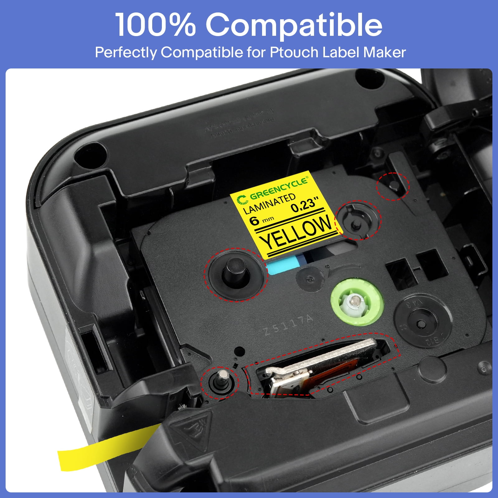 GREENCYCLE 6PK Compatible for Brother TZ TZe 611 TZ-611 TZe-611 TZ611 Label Maker Tape Standard Laminated 6mm 0.23" Black on Yellow Label Tape
