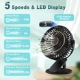 thumbnail image 2 of 1 ventilador recargable con clip, mini ventilador de escritorio USB silencioso con pantalla LED de 5 velocidades, potente ventilador de mesa giratorio de 720°, pequeño ventilador portátil 3 en 1 para oficina, dormitorio, estudio, camping ER, 2 of 5