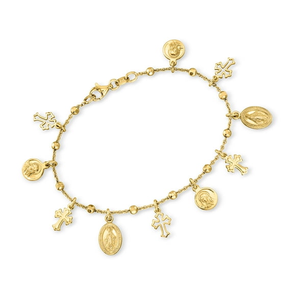 Ross-Simons Italian 18kt Gold Over Sterling Religious Charm Bracelet, Women's, Adult