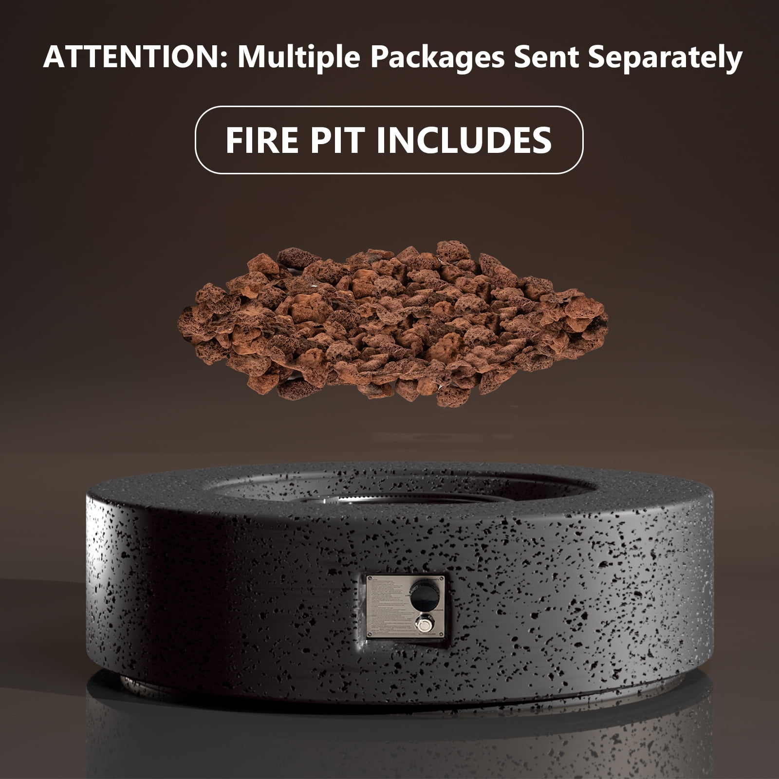 VENTOPYR 40.5" Outdoor Fire Pit Table,50000 BTU Propane w/ Concrete Base, Lava Rocks & Cove