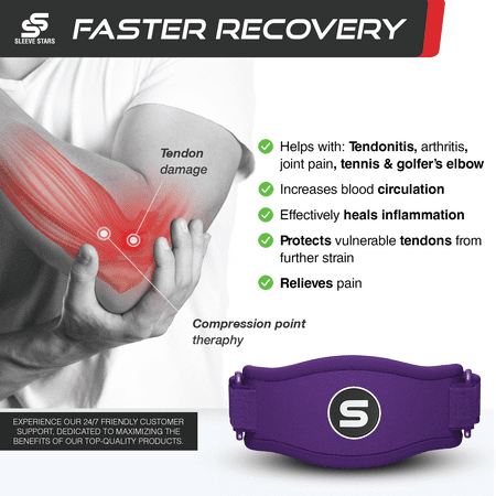 Sleeve Stars Tennis Elbow Brace for Men & Women, Relief for Tendonitis, Single, Dark Purple