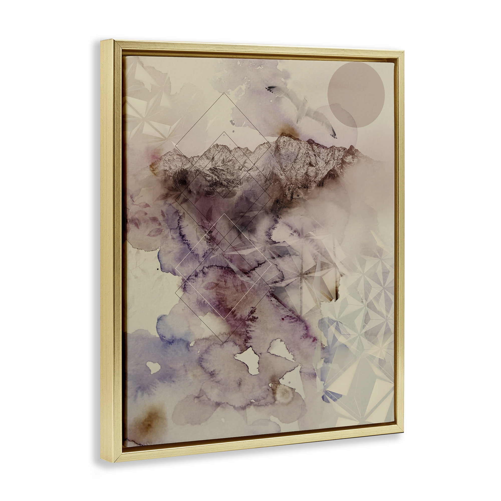 Stupell Industries Dust Abstract with Geometrics Gold Framed Floater Canvas Wall Art, design by Gemma Bardot
