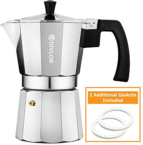 Aluminum Espresso Machine 6 Cup Stovetop Espresso Maker By Divlor 2 Extra Gaskets Included Moka Pot