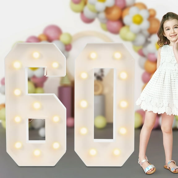 Light Up Numbers for Birthday Decorations White Vintage 60 Light Up Numbers, 60th Birthday Party Decoration