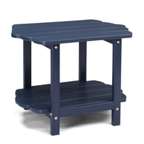 Zimtown 2-Tier HDPE Outdoor Side Table, 24in Round Patio Table, Weather Resistant, Navy Blue
