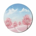 thumbnail image 1 of Spring Mouse Pad for Computers, Nature Landscape of Blooming Sakura Trees and a Clear Sky, Round Non-Slip Thick Rubber Modern Gaming Mousepad, 8" Round, Sky Blue Pastel Pink, by Ambesonne, 1 of 2