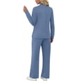 thumbnail image 5 of FRSASU Lounge Sets for Womens 2 Piece Outfits Crewneck Long Sleeve Tops Wide Leg Pants Casual Travel Sweatsuit Navy, 5 of 9