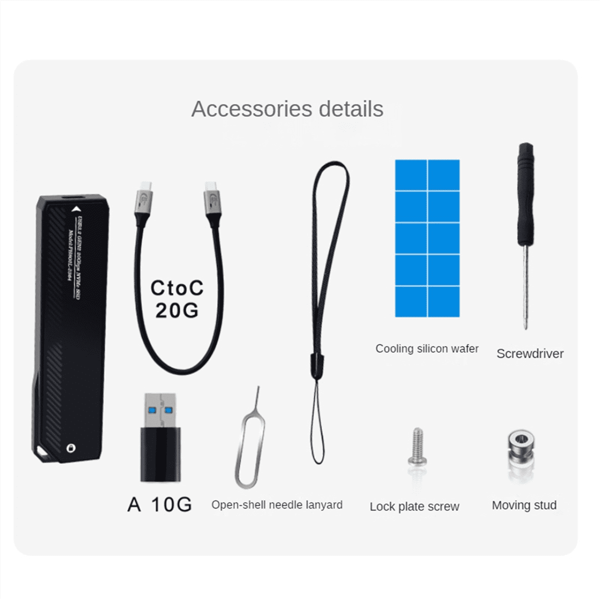 M.2 NVMe SSD Enclosure 20Gbps USB 3.0 Type C PCIe External Case USB3 M2 Storage Box Cover Solid State Hard Drive Disk,A,Black