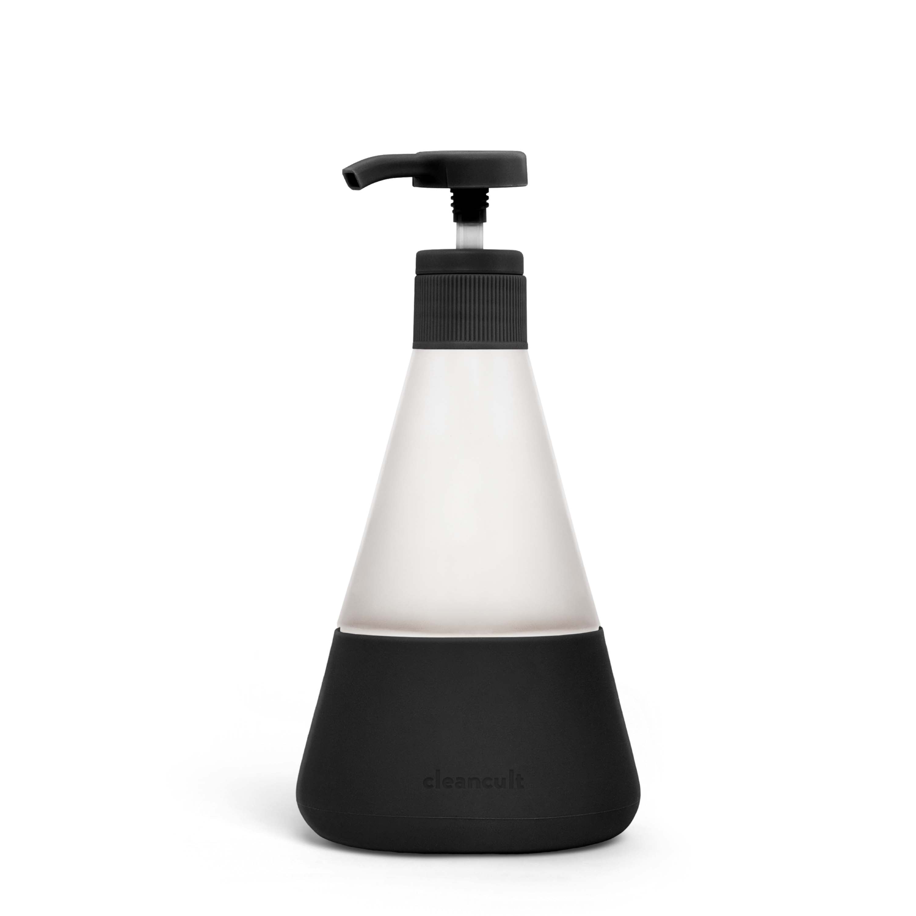 Cleancult Hand Soap Dispenser with Pump, Refillable Glass 12oz Container, Shatter Resistant, Hand Soap Body Wash, Non-Slip Grip Matte Clear Frosted Finish, Kitchen & Bathroom Sink 1 Pack - Matte Black