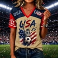 thumbnail image 2 of Women's Usa Soccer Jersey Raglan Summer Shirts Color Block V Neck Short Sleeve Fan Wear Jerseys Flag Print Football Graphic Tees, Khaki M, 2 of 4
