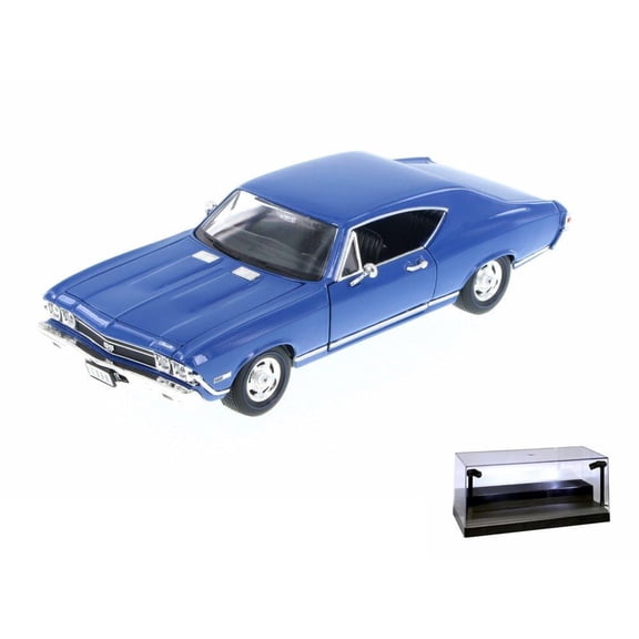 Diecast Car w/LED Display Case - 1968 Chevy Chevelle SS396, Blue - Welly 29397 - 1/24 Scale Diecast Model Toy Car