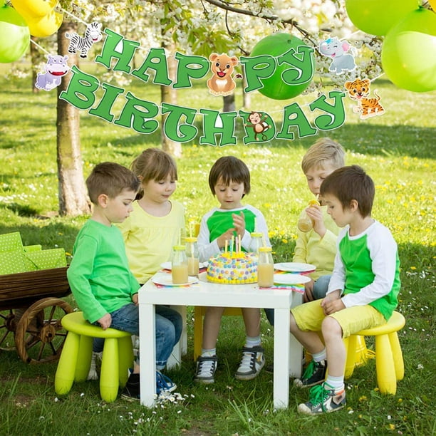 Décorations d'anniversaire de la jungle Décorations d'anniversaire Safari  Animaux de la forêt Ballons Animaux Décorations d'anniversaire pour enfants  Bannière de joyeux anniversaire Ensemble : : Cuisine et Maison