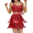 thumbnail image 4 of hotojiny Women 2 Piece Sparkly Sequin Dance Outfits Tassels Bodycon Crop Top Mini Dress Clubwear Skirt Set, 4 of 6