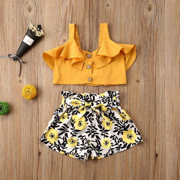 Baby Girls Summer Clothes Floral Vest Crop Tops Short Pants 2PSC