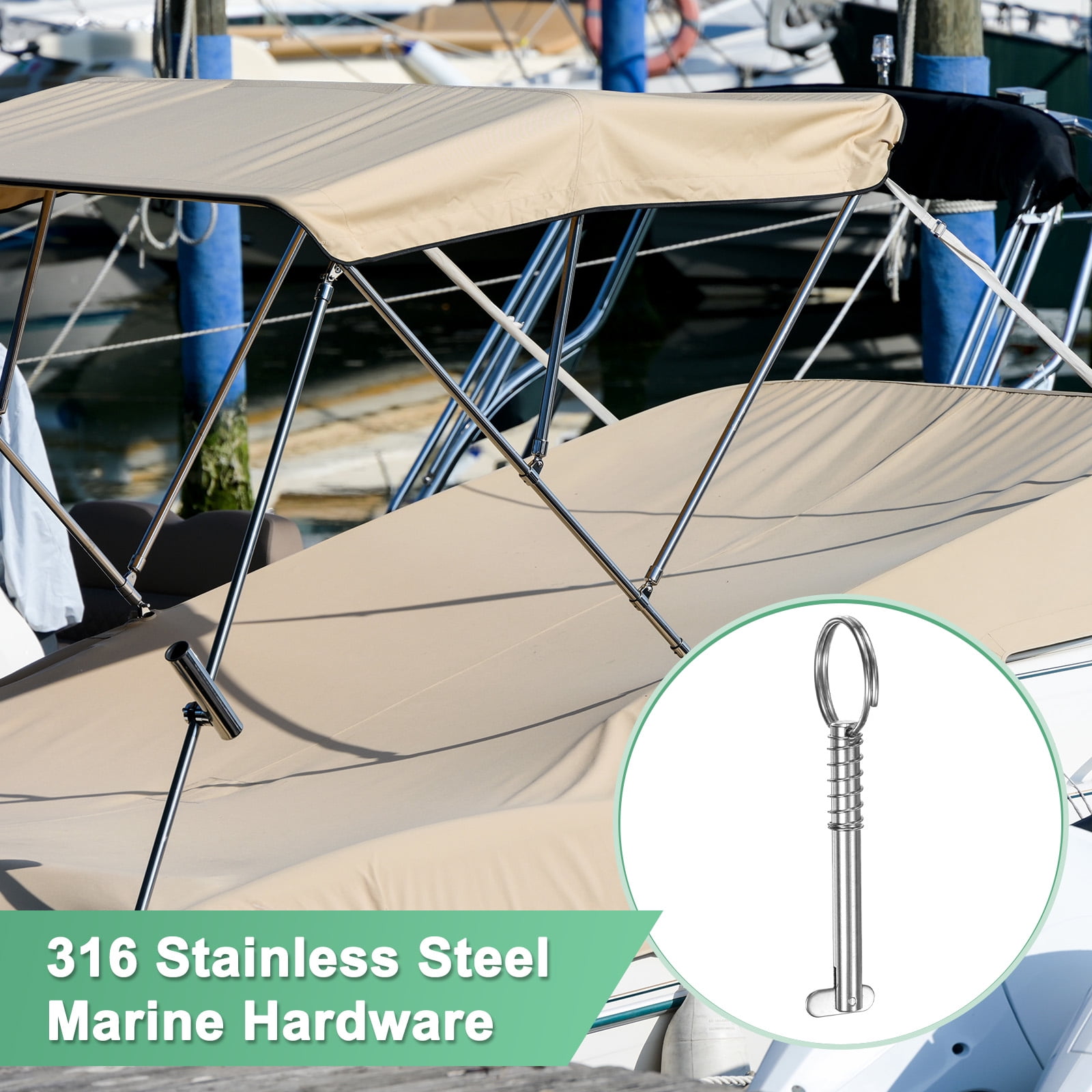 Uxcell 4-Pack Quick Release Pins, 316 Stainless Steel 8mm Dia., 66mm Usage Length Bimini Top Pin with Drop Cam & Spring for Deck Boat/Canopy, Marine Hardware