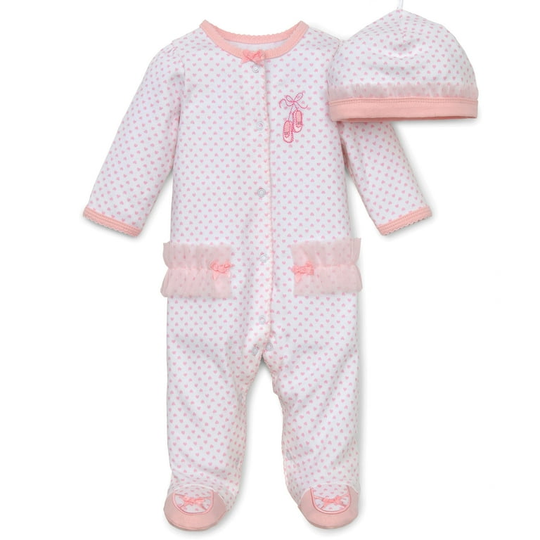 Little Me Ballerina Snap Front Footie Pajamas with Hat For Baby