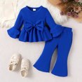 thumbnail image 2 of kmaduk Baby Girl Clothes Infant Toddler Girl Clothing Ruffle Shirt High Low Top Floral Allover Pant Little Girls Clothes (Blue,18-24 Months), 2 of 9