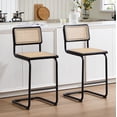 thumbnail image 3 of Zesthouse Rattan Counter Height Bar Stools Set of 2, 24.8" Counter Height Chairs with Cane Back, Mid Century Modern Barstools for Kitchen Island, Black, 3 of 11