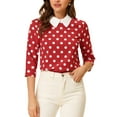 thumbnail image 1 of INSPIRE CHIC Chemisier pour Femme à Col Peter Pan Contrastant Manches 3/4 Blouse Chemises m Rouge Blanc, 1 of 7