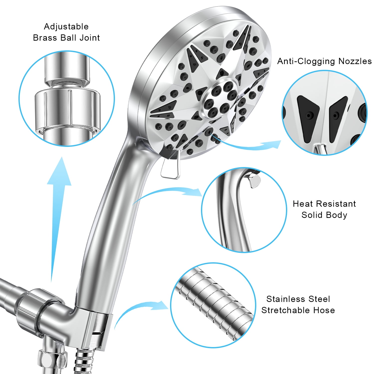 FiveBox Filtered Shower Head with Handheld, High Pressure 10 Spray Modes Detachable Shower Head with Filters for Hard Water, Powerful Rain Showerhead High Flow Hand Held Shower Head for Bathroom