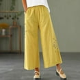 thumbnail image 2 of Women Summer Cotton Linen Palazzo Pants Plus Size Casual Ethnic Embroidery Crop Pants Capri Work Straight Leg Trouser, 2 of 7