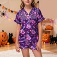 thumbnail image 2 of UAYOTSE Collared Button‑Up Satin Pjs Set for Girls, Short Sleeve Top and Sleep Shorts, 2‑Piece Loungewear Built for Kids Indoor Daily Life Size 4-5 Years, 2 of 5