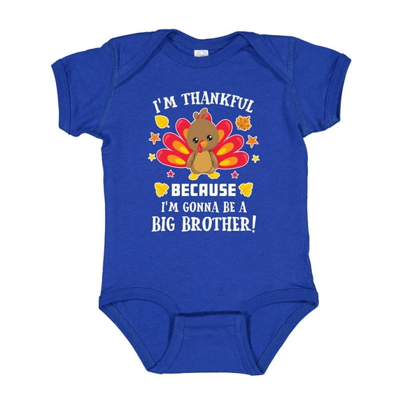 Inktastic Thanksgiving I'm Thankful Because I'm Gonna Be a Big Brother Boys or Girls Baby Bodysuit