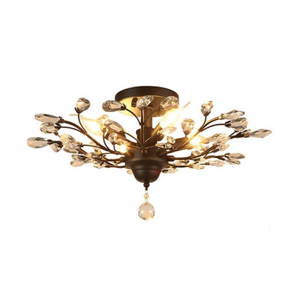 110-120V Retro Classic Branches Crystal Black Chandelier Vintage Ceiling Pendant Lamp Black