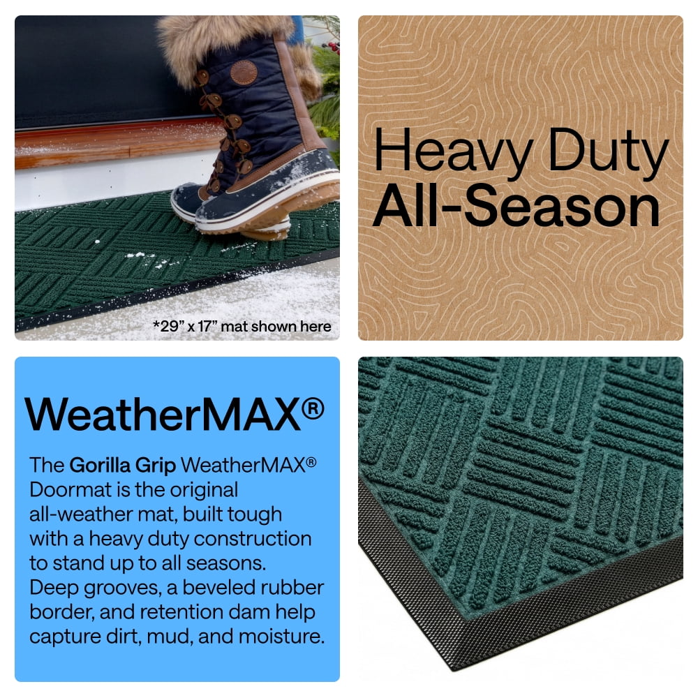 GORILLA GRIP Outside Doormat, WeatherMax Waterproof Indoor Outdoor Door Mat, 29x17 Green Diamond
