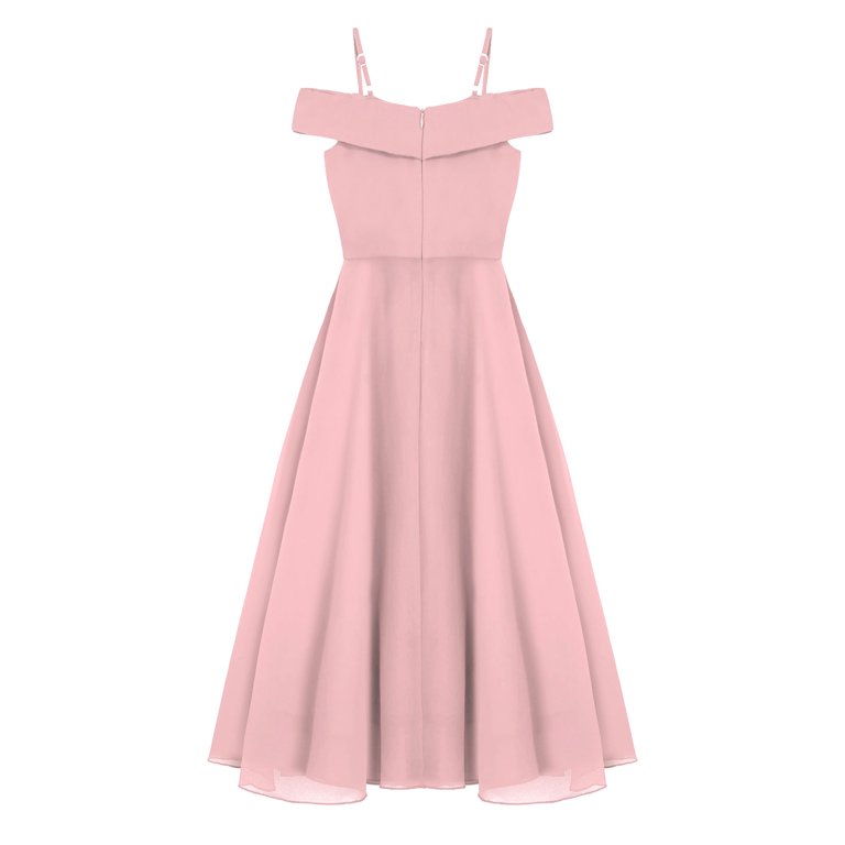 strapless open back dress Blush Pink Off-Shoulder Chiffon Gown –vintage Princess Aesthetic Outfit Pink / S