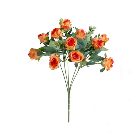 Tainini 11Pcs Roses Artificial Flowers, Realistic Single Bundle Faux Long Stem Rose Fake Silk Flower Bouquet for Party Home Wedding Arrangement Hotel Office Decor(Orange)