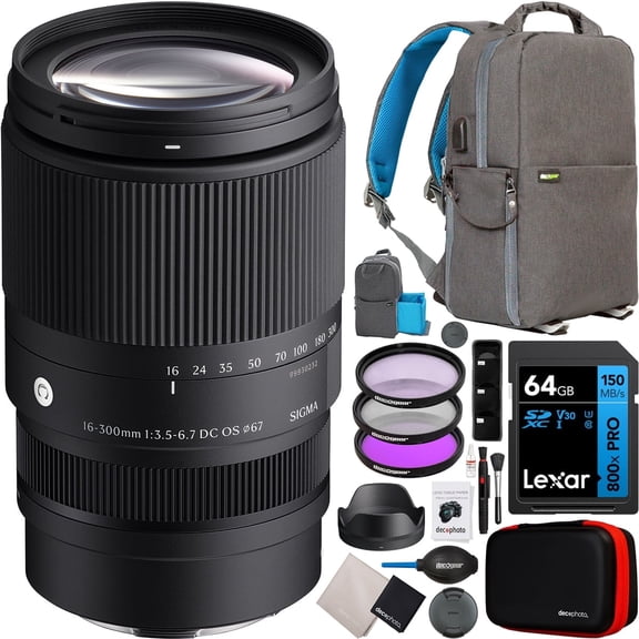 Sigma 16-300mm F3.5-6.7 DC OS Contemporary Lens for Canon RF Mirrorless Cameras Compact All-in-One Zoom with HLA Autofocus, 6-Stop OS2 | Bundle with Deco Gear Accessory Kit | USA Authorized Model
