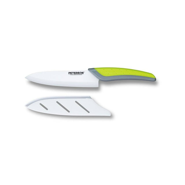 CERAMIC KNIFE: Green+Grey soft touch handle; White Ceramic Blade ... 6" Blade