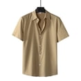 thumbnail image 2 of Lisingtool Mens Shirts Casual Men's Loose Lapel Short Sleeve Cuff Button Solid Color Shirt Beach Summer Top Tops Khaki, 2 of 3