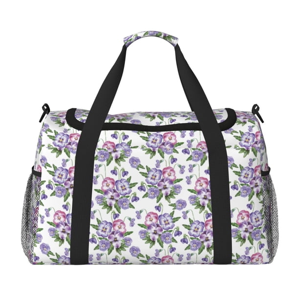 Disketp Violets Flowers Bolsa de Viaje Tipo Duffle, Bolso de Mano para Fin de Semana para Mujer, Bolsa de Gimnasio Ligera para Hombre, Esencial para Viajes