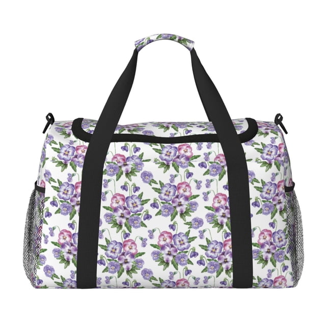Disketp Violets Flowers Bolsa de Viaje Tipo Duffle, Bolso de Mano para Fin de Semana para Mujer, Bolsa de Gimnasio Ligera para Hombre, Esencial para Viajes