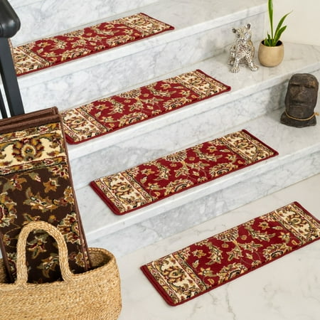 Polypropylene Fiber Rugs Natural Area Rugs 100% Natural Fiber Sydney, Polypropylene Red/Multi, Handmade Stair Treads Carpet Set of 2 (9