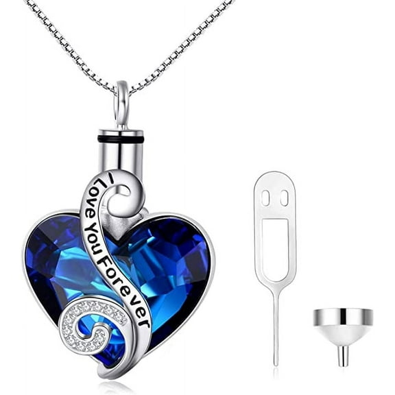 AOBOCO Heart Cremation Jewelry 925 Sterling Silver with Blue Crystal Urn Necklace for Ashes Jewelry Gift for Women Friend