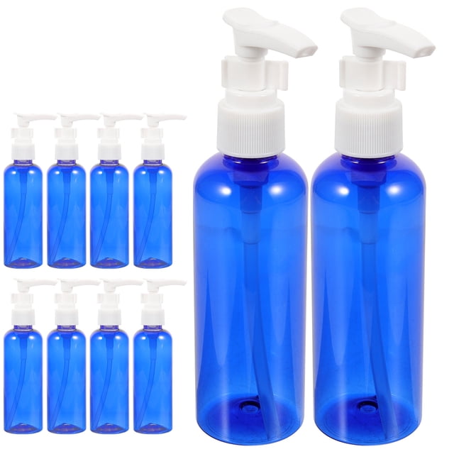 10 botellas vacías de plástico de 100 ml con bomba para champú, loción y dispensador para viajes, acampadas, viajes de negocios (azul)
