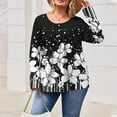 thumbnail image 4 of ClodeEU Womens Plus Size Print Shirts,Long Sleeve Round Neck Fall Tunic Blouses,Casual Loose Fit Tops Black,Womens Plus XL, 4 of 6