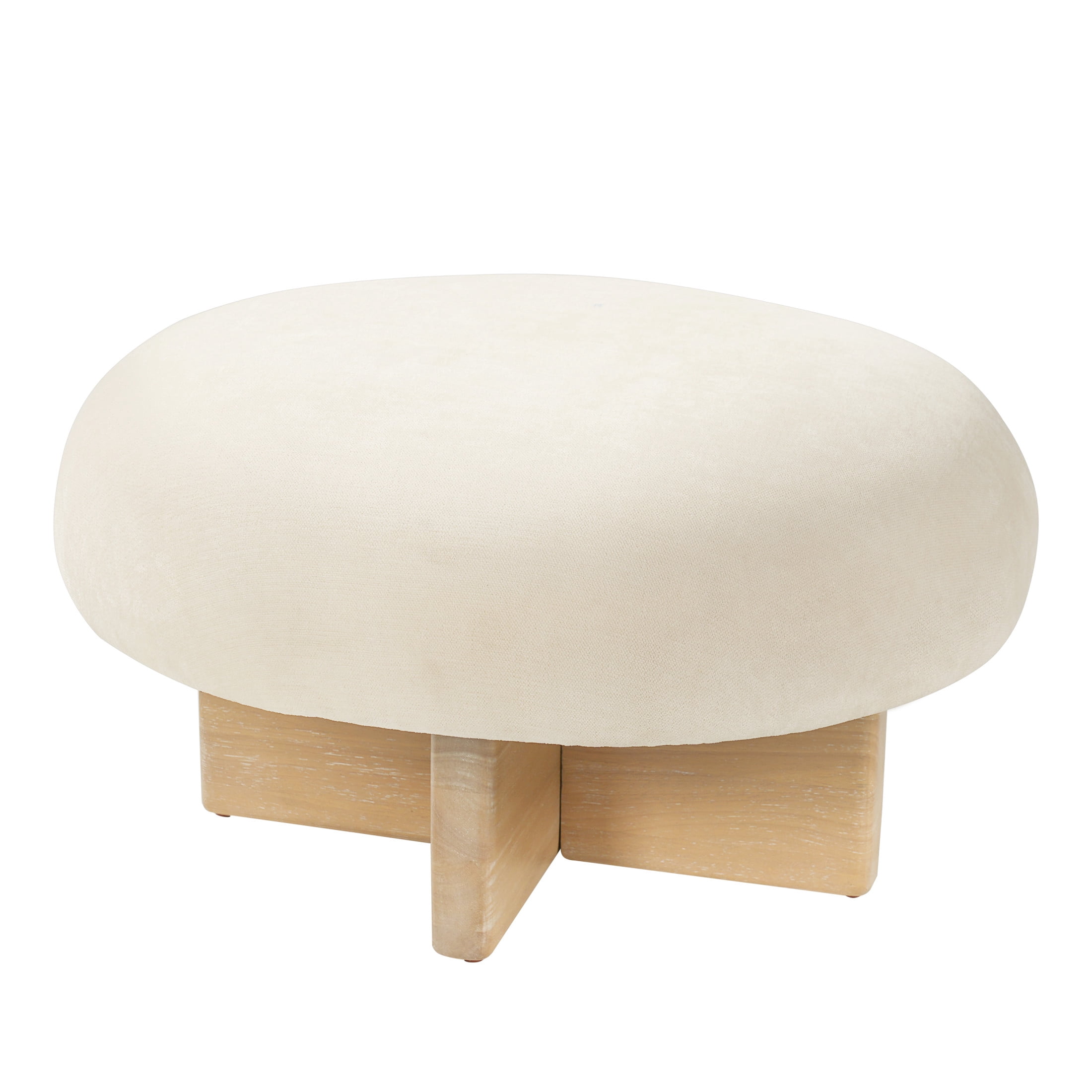 Christopher Knight Home Round Mushroom Upholstered Ottoman Stools, Set of 2, Beige + Natural