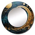 thumbnail image 2 of Designart "Cerulean Cycle Dreams: Moon In Blue And Gold" Moon Blue Large Round Mirror - Round Bedroom Mirror Wall Decor - Global Round Printed Mirror - 23" x 23", 2 of 6