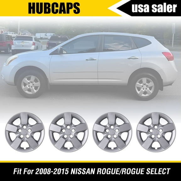 (4 Pack) 16" Hubcaps Wheel Rims Cover for 2008-2015 Nissan Rogue/Rogue Select Compatible with Steel Wheels Snap on Installation PP Material(16-inch,Lacquer)