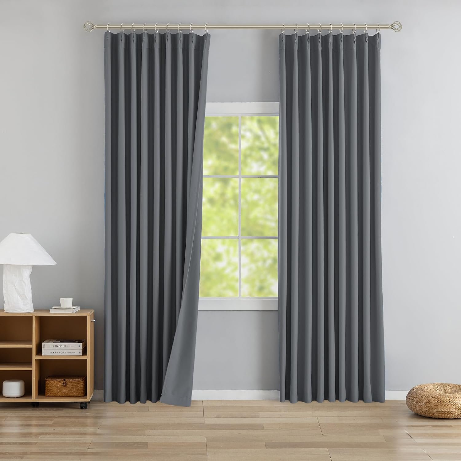 Neutral Gray nch Pleated Blackout Curtains with Hooks - 104 inch Length Room Darkening Thermal Insulated Window Curtain Panels for Living Room Bedroom 2 Panel 40" Wx104 L